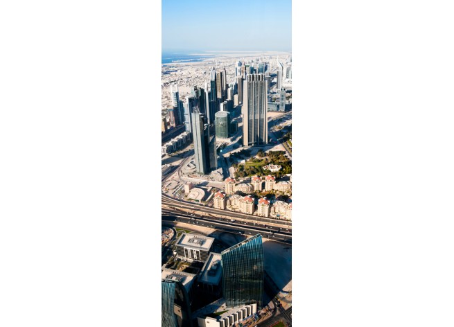 Наклейка на дверь Красивый вид на город Дубай,высота  500 метров